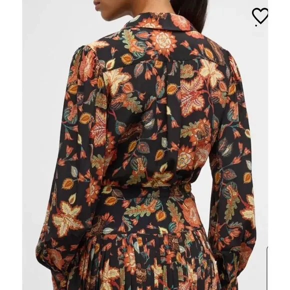 Ulla Johnson Florian Floral-Print Silk Blouse in Hellebore NWT Size 14 - Picture 3 of 11